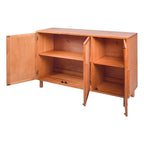 Armoire de rangement 3 portes en bois blond clair avec panneaux en rotin