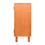 Armoire de rangement 3 portes en bois blond clair avec panneaux en rotin
