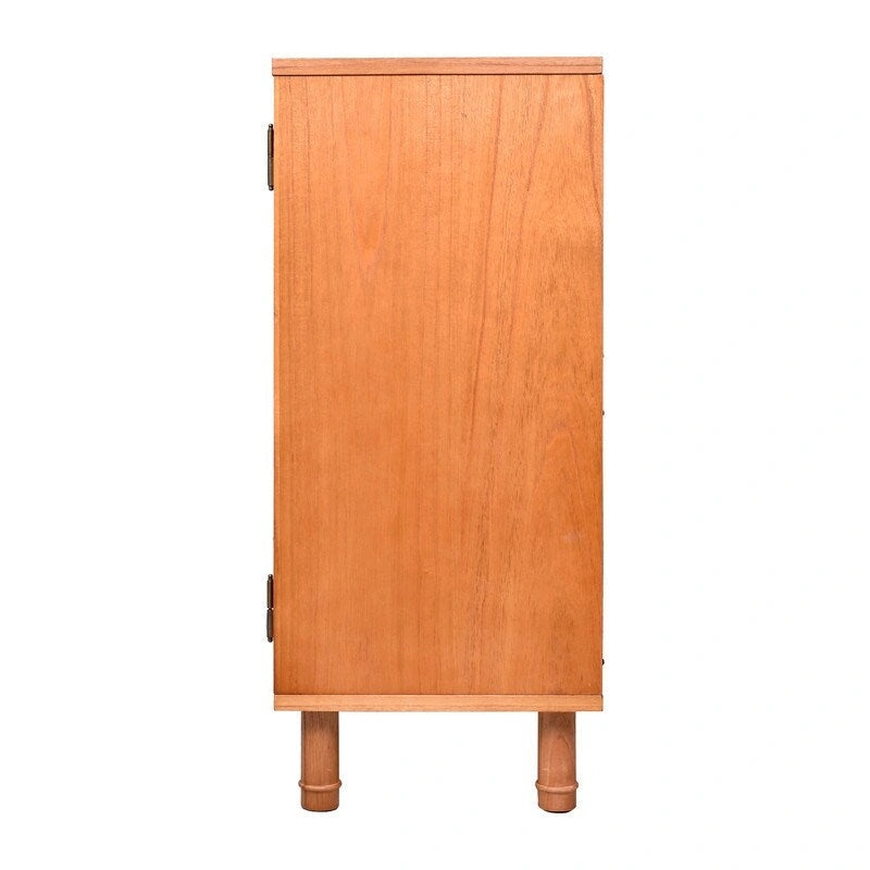 Armoire de rangement 3 portes en bois blond clair avec panneaux en rotin