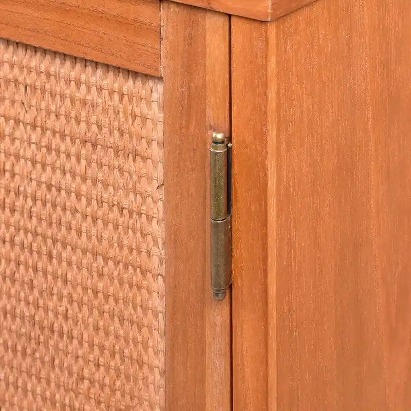 Armoire de rangement 3 portes en bois blond clair avec panneaux en rotin