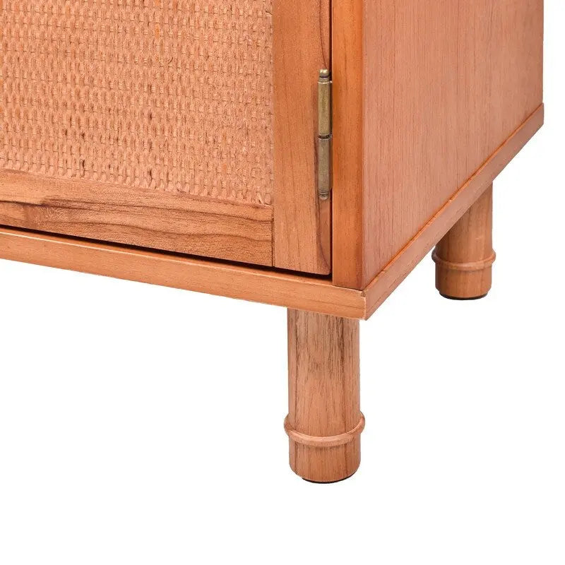 Armoire de rangement 3 portes en bois blond clair avec panneaux en rotin
