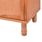 Armoire de rangement 3 portes en bois blond clair avec panneaux en rotin