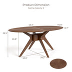 Table de salle à manger ovale en noyer de style Mid-Century Modern de 71 pouces