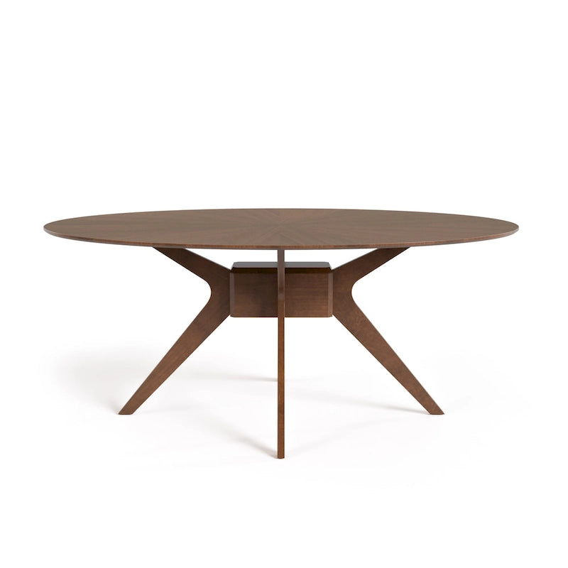 Table de salle à manger ovale en noyer de style Mid-Century Modern de 71 pouces