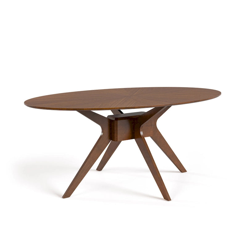 Table de salle à manger ovale en noyer de style Mid-Century Modern de 71 pouces