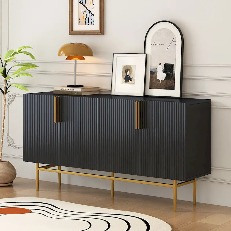Buffet enfilade à 4 portes avec poignées métalliques - 152,4 L x 38,6 l x 78,5 H cm