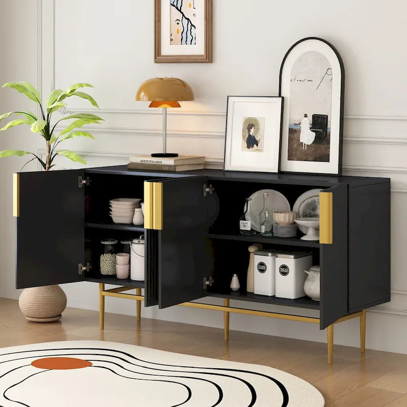 Buffet enfilade à 4 portes avec poignées métalliques - 152,4 L x 38,6 l x 78,5 H cm