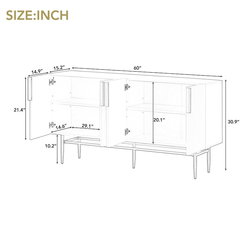 Buffet enfilade à 4 portes avec poignées métalliques - 152,4 L x 38,6 l x 78,5 H cm