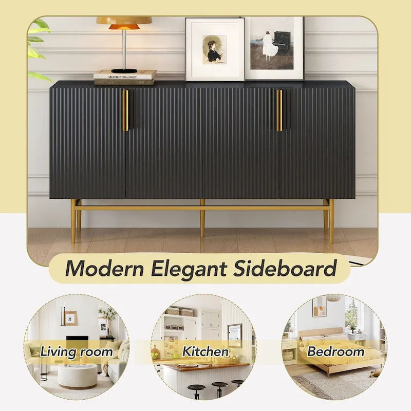 Buffet enfilade à 4 portes avec poignées métalliques - 152,4 L x 38,6 l x 78,5 H cm