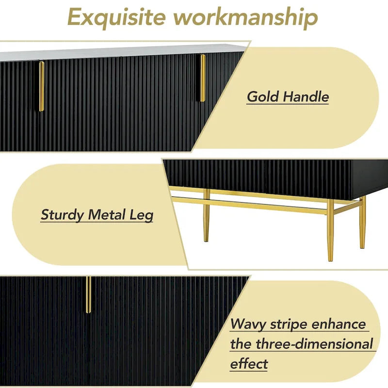 Buffet enfilade à 4 portes avec poignées métalliques - 152,4 L x 38,6 l x 78,5 H cm
