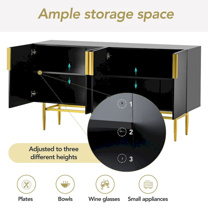Buffet enfilade à 4 portes avec poignées métalliques - 152,4 L x 38,6 l x 78,5 H cm