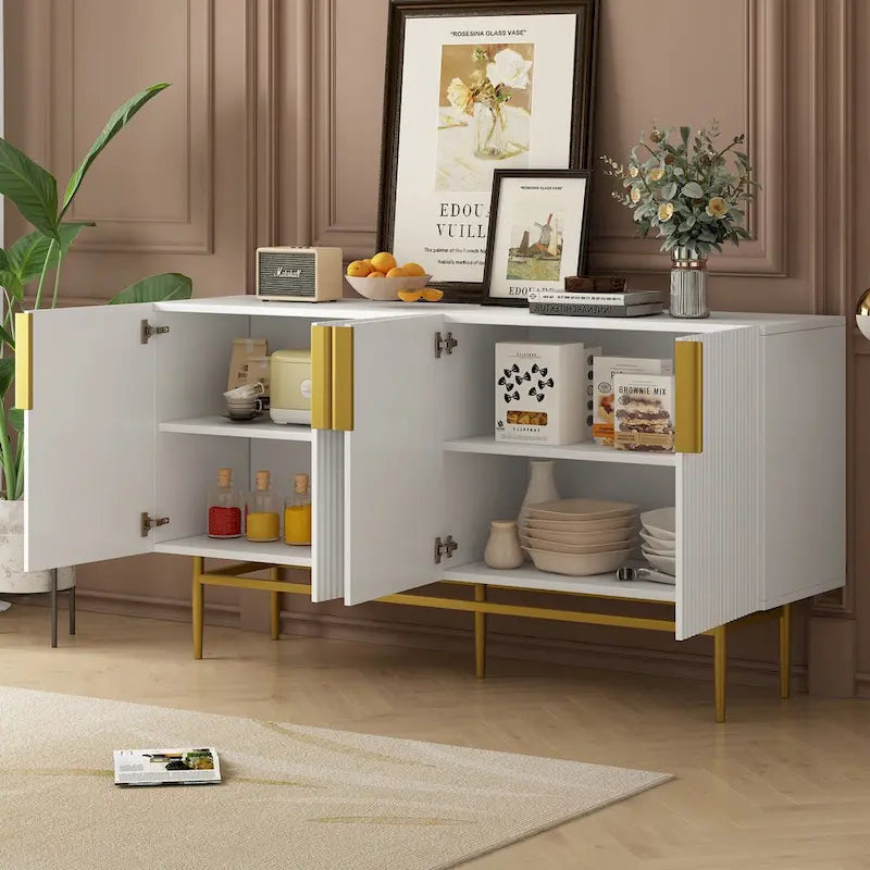 Buffet enfilade à 4 portes avec poignées métalliques - 152,4 L x 38,6 l x 78,5 H cm