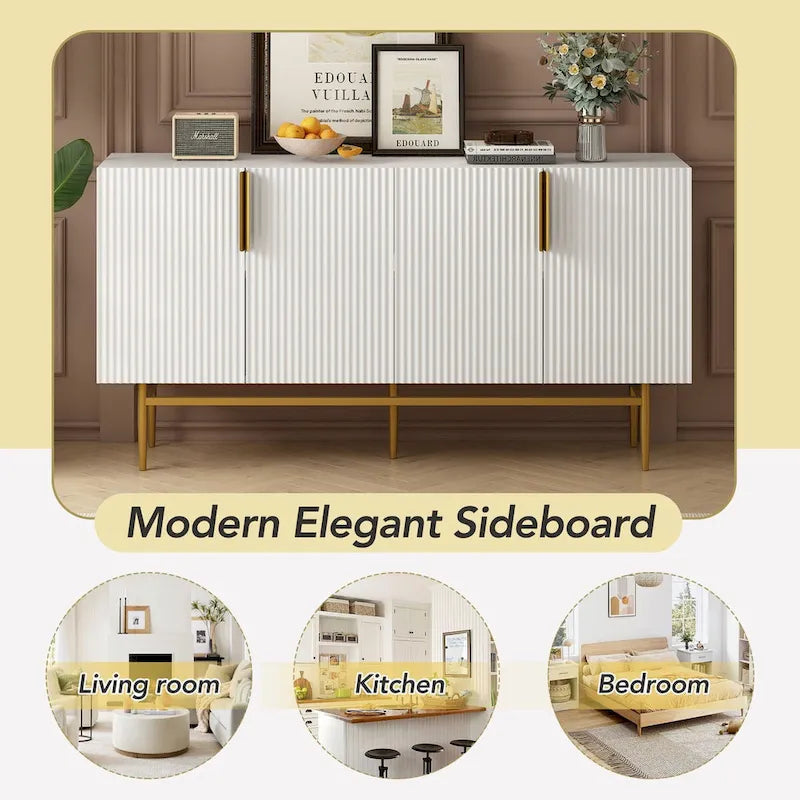 Buffet enfilade à 4 portes avec poignées métalliques - 152,4 L x 38,6 l x 78,5 H cm
