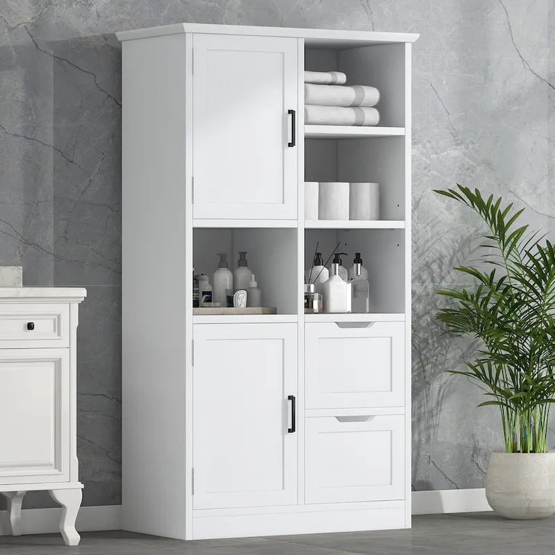 Meuble de rangement de salle de bain autoportant avec portes et tiroirs