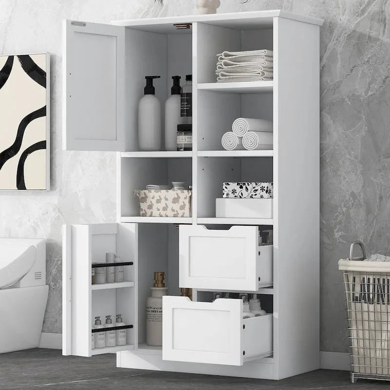 Meuble de rangement de salle de bain autoportant avec portes et tiroirs