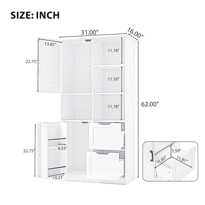 Meuble de rangement de salle de bain autoportant avec portes et tiroirs