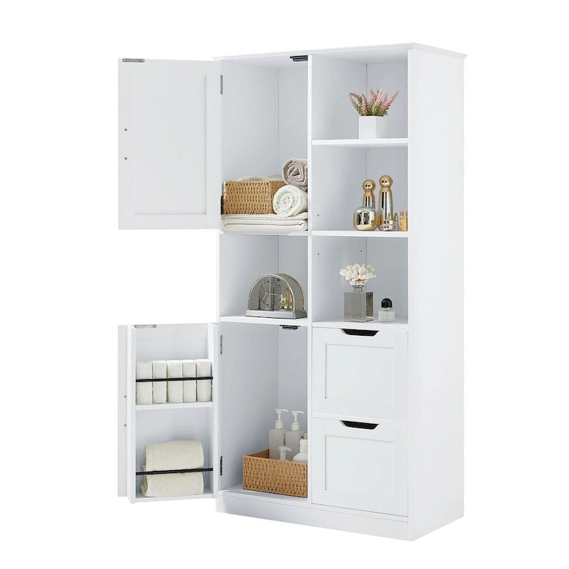 Meuble de rangement de salle de bain autoportant avec portes et tiroirs